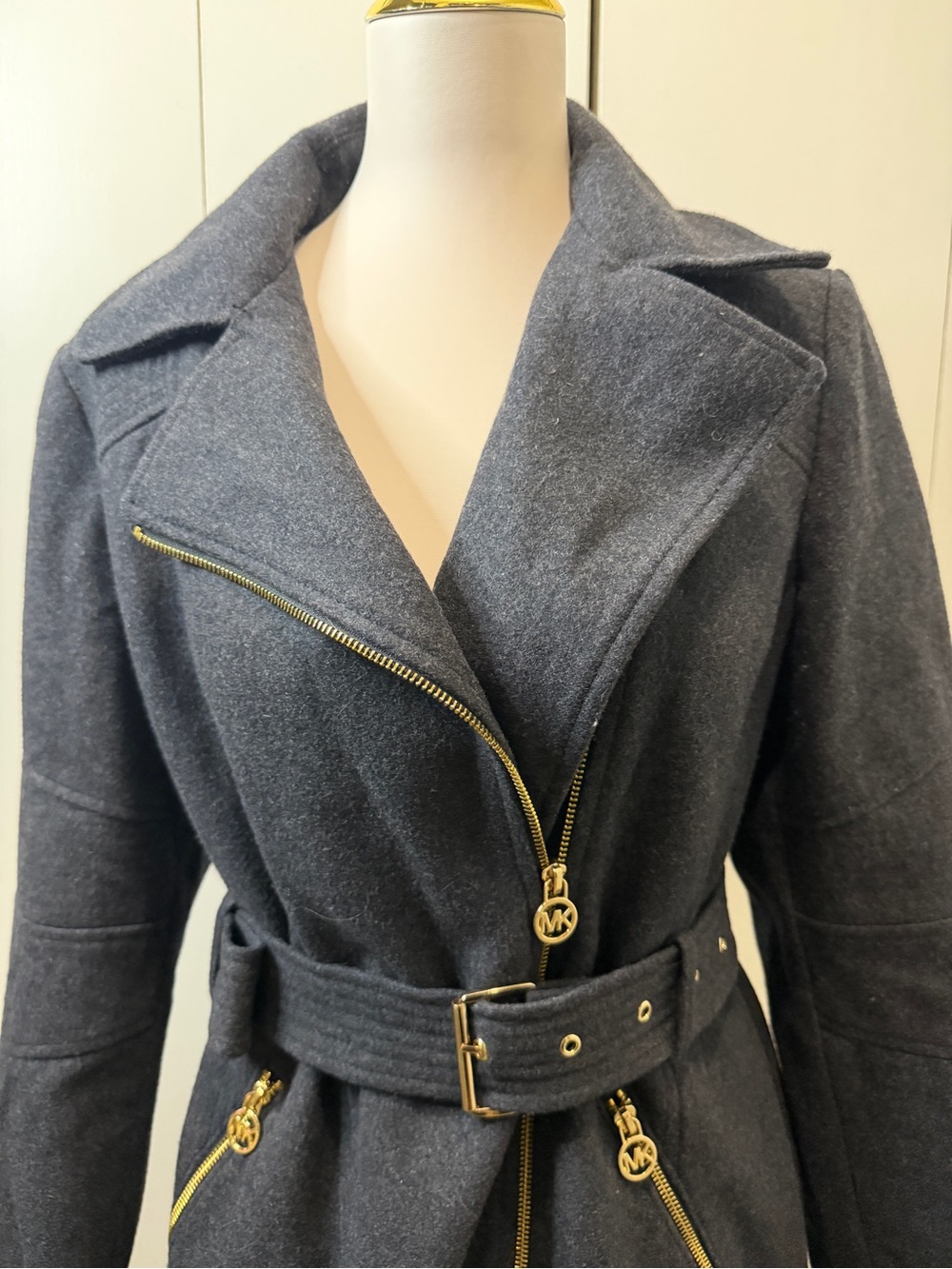 Michael Kors Charcoal Gray Belted Trench Coat with Gold Hardware - Picture 5 of 15